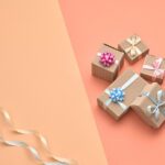 Valentines Day. Gift boxes, ribbon, holiday art