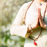 Yoga position in a girl's prayer